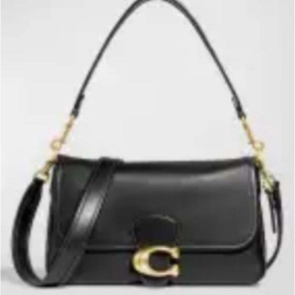 Coach Soft Tabby Black Soft Leather Shoulder  Crossbody Bag with Gold Emblem